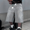 Rhinestone Embroidery Washed Denim Shorts