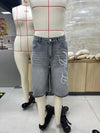 Rhinestone Embroidery Washed Denim Shorts