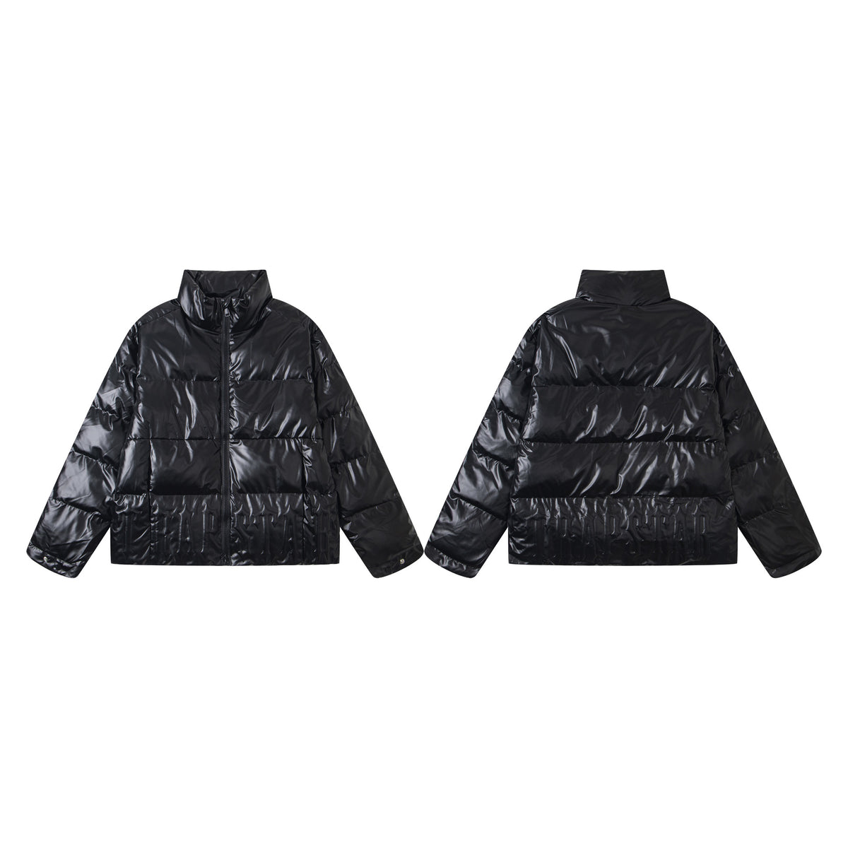 Black glossy thickened cotton jacket with small logo