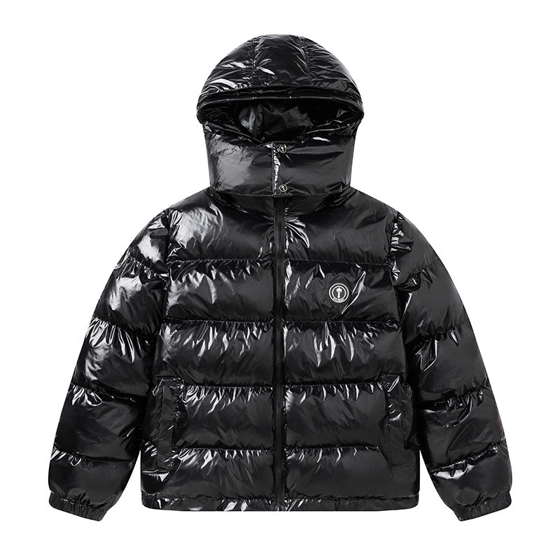 Black glossy thickened cotton jacket with small logo