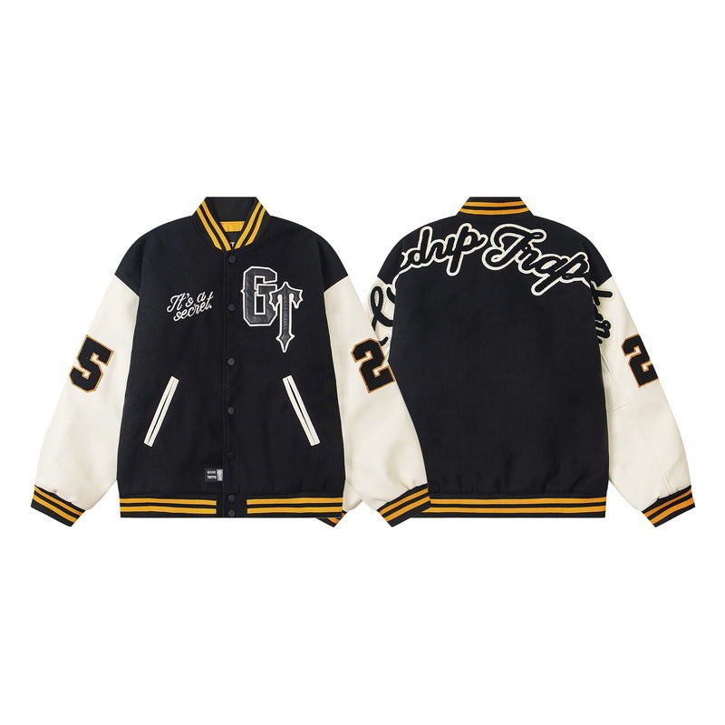 Black glossy thickened cotton jacket with small logo